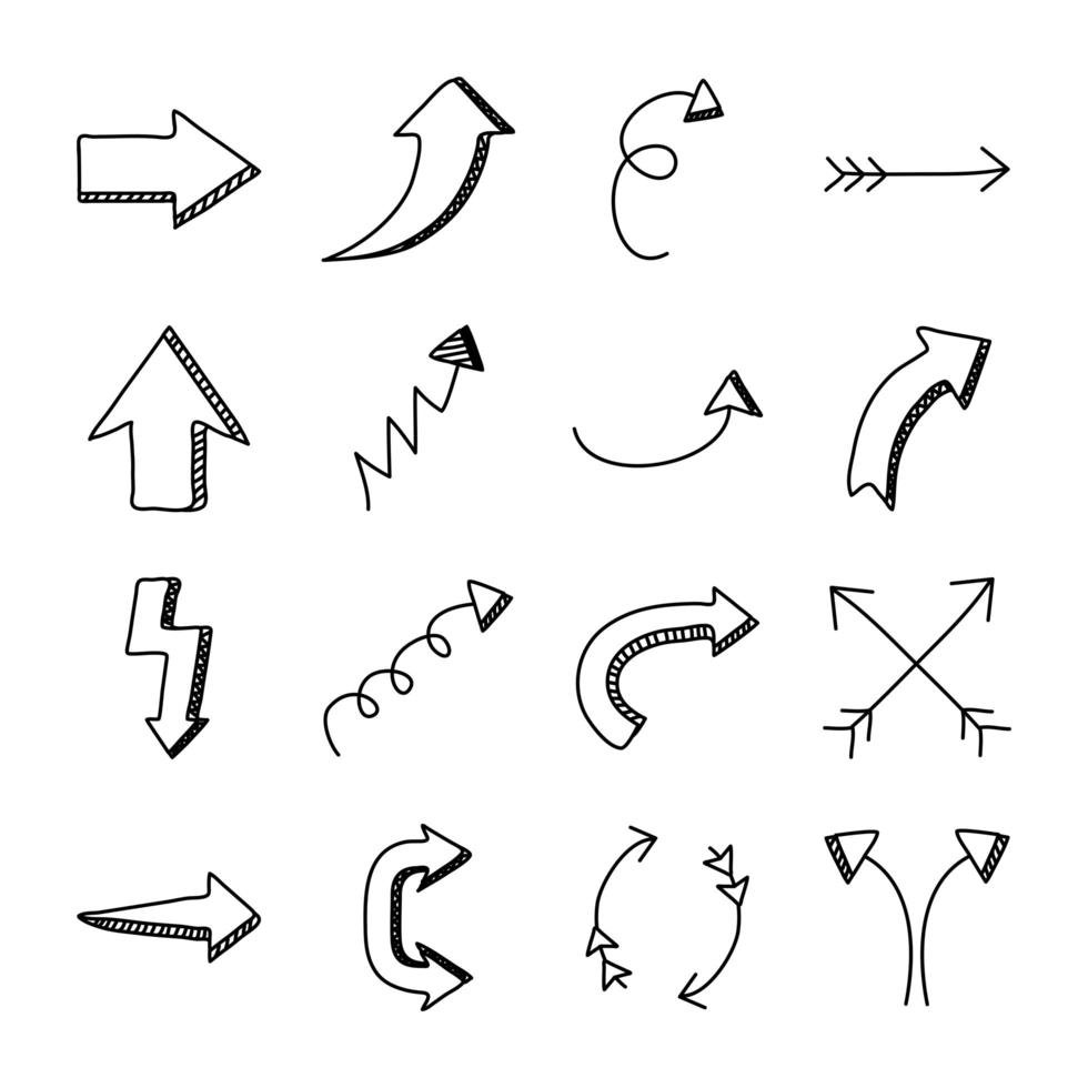 bundle of sixteen arrows set collection icons vector