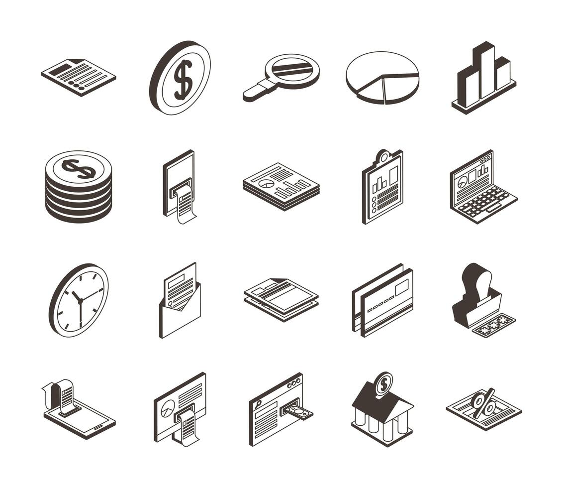 bundle of twenty taxes set icons vector