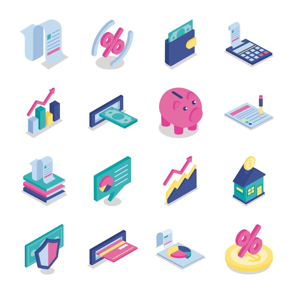 bundle of sixteen taxes set collection icons vector