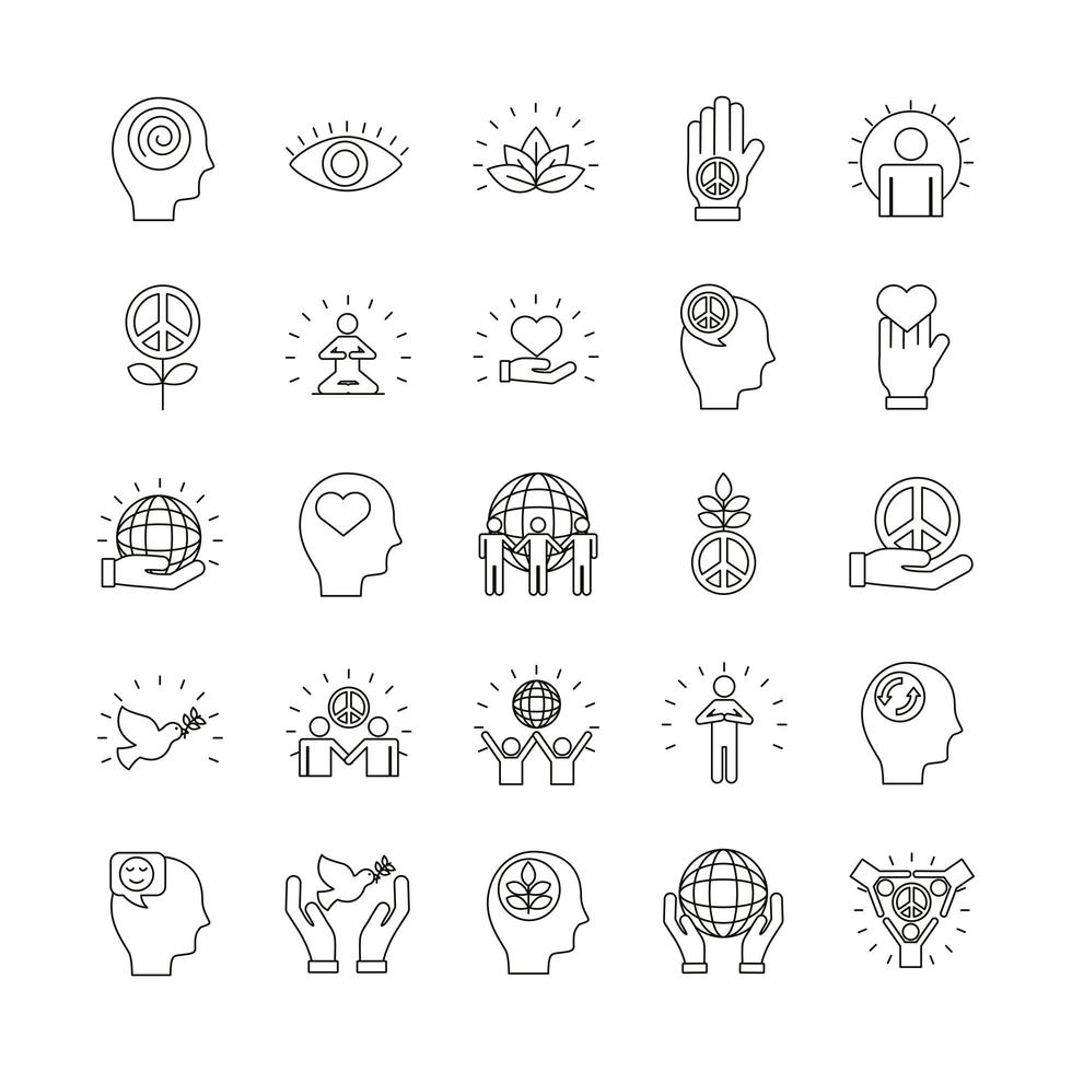 bundle of twenty five peace set line style icons vector