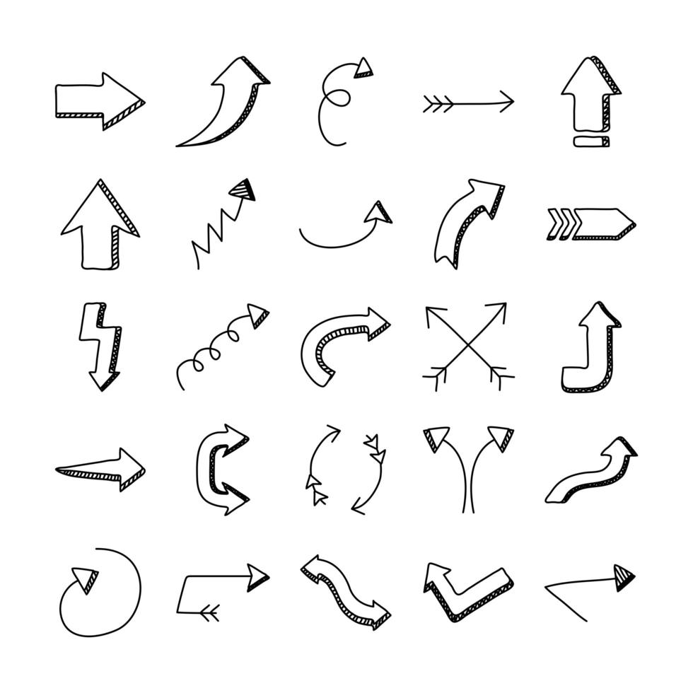 paquete de veinticinco flechas establecer iconos vector
