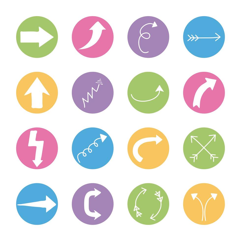 bundle of sixteen arrows set collection icons vector