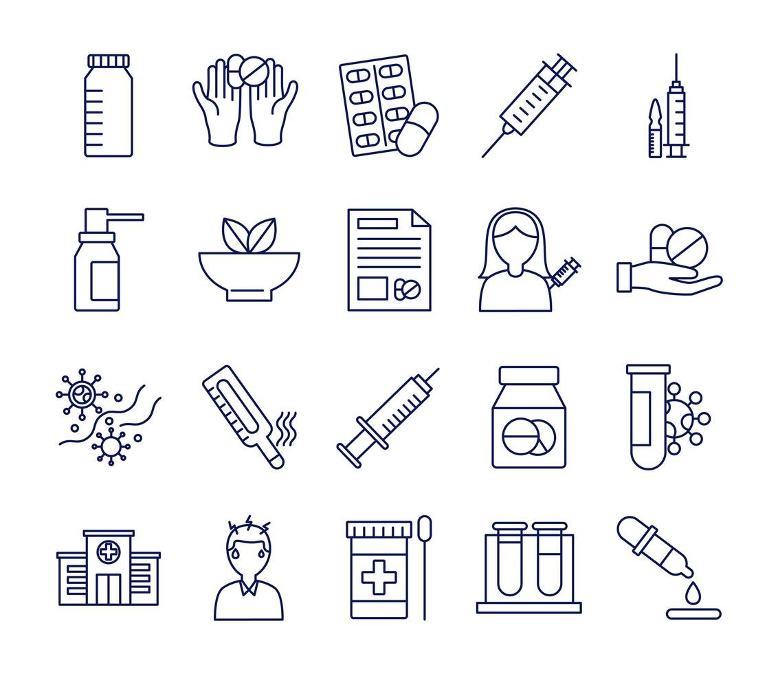 bundle of twenty medical set icons vector