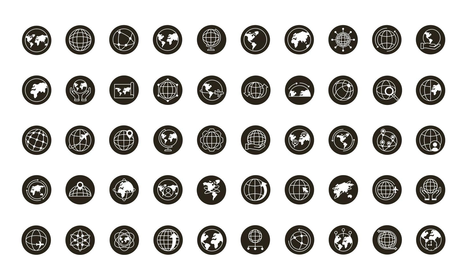 paquete de cincuenta iconos de conjunto de planeta mundial vector