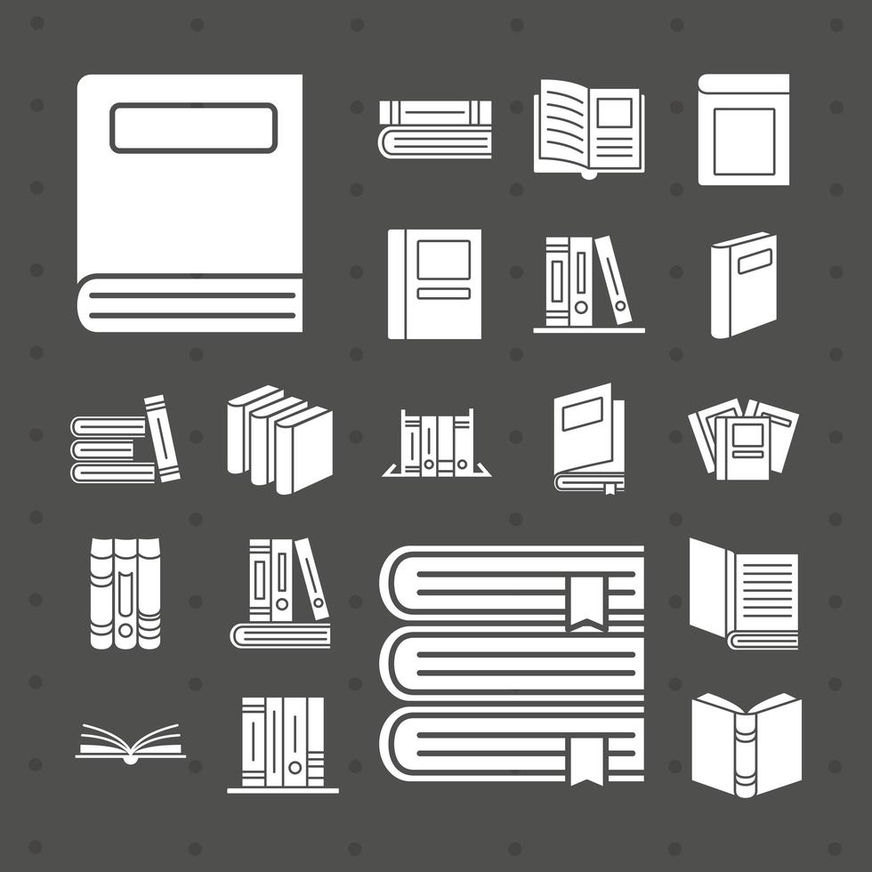 books silhouette style icon group vector design