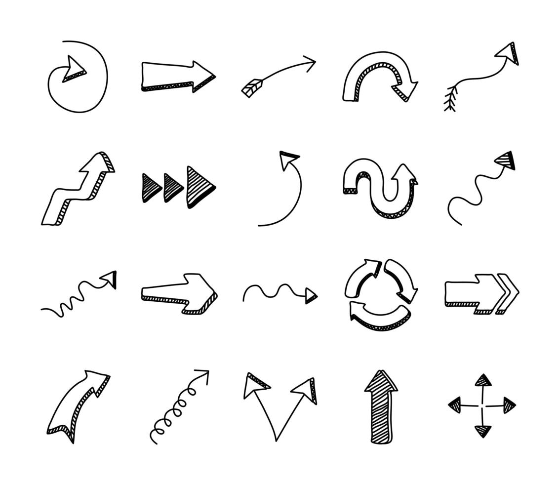 paquete de veinte flechas establecer iconos vector