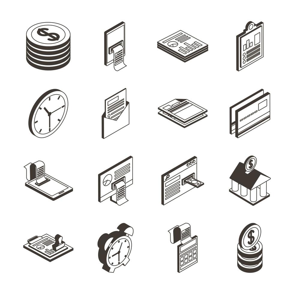 bundle of sixteen taxes set icons vector