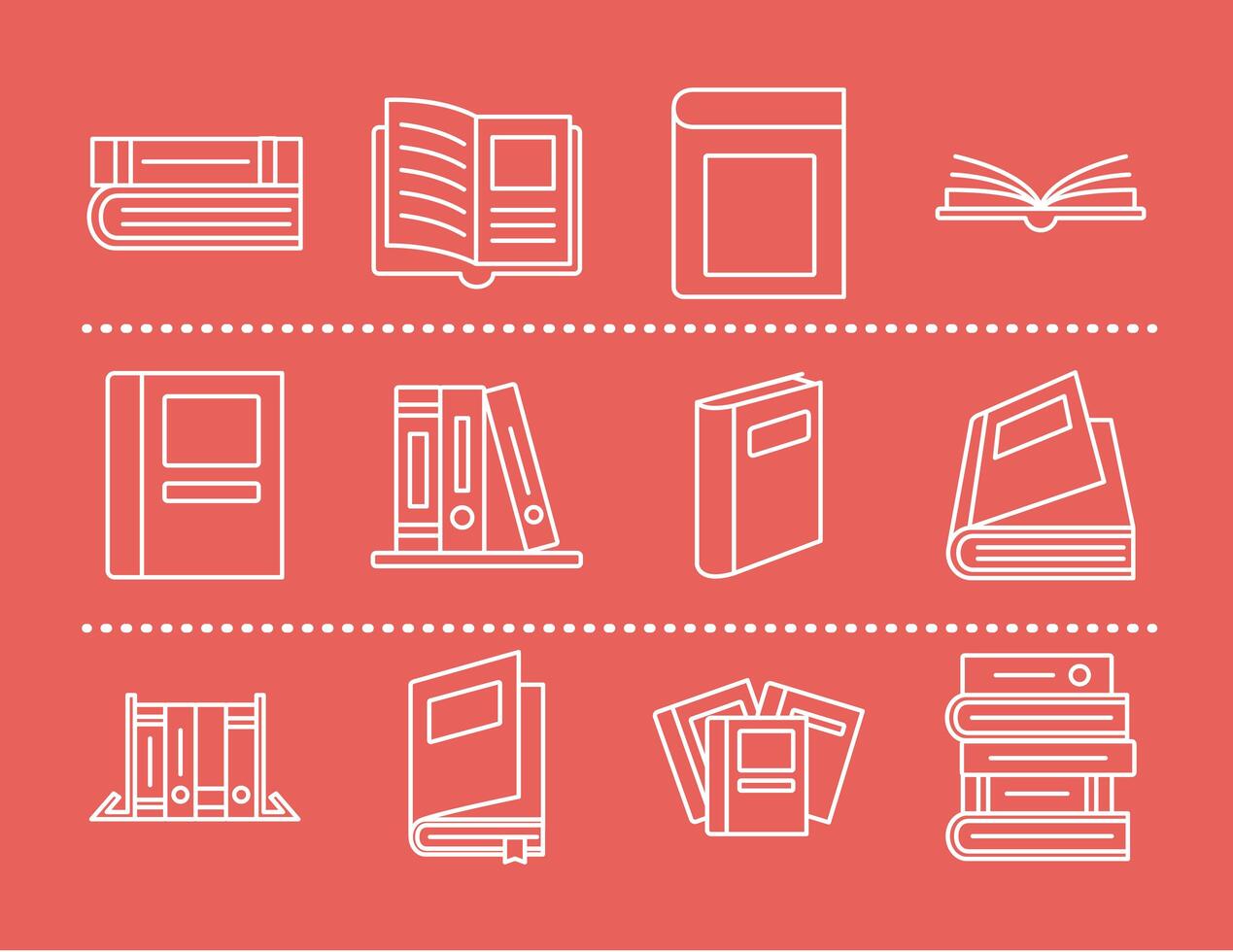 books line style icon bundle vector design