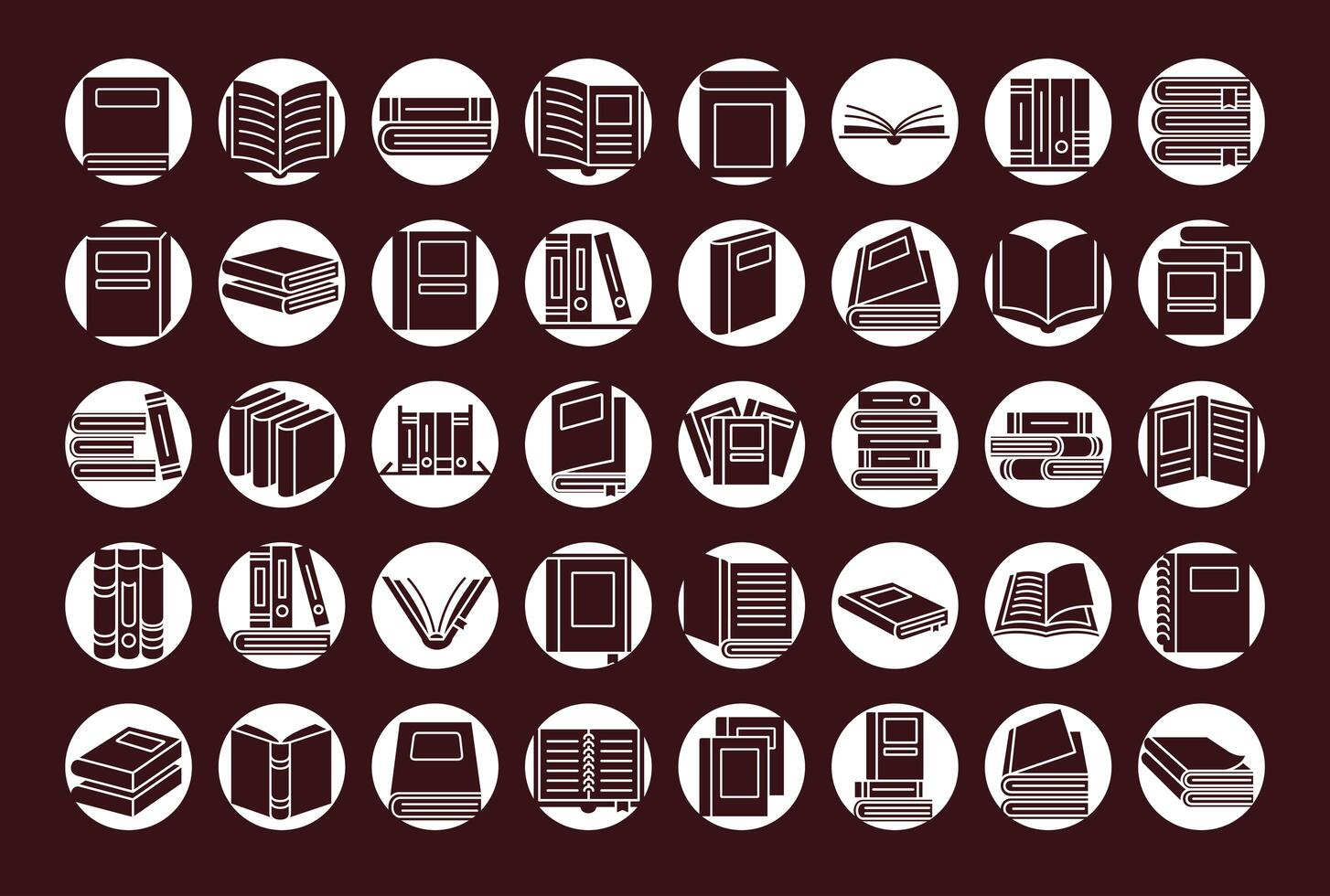 libros en círculos, silueta, estilo, icono, conjunto, vector, diseño vector