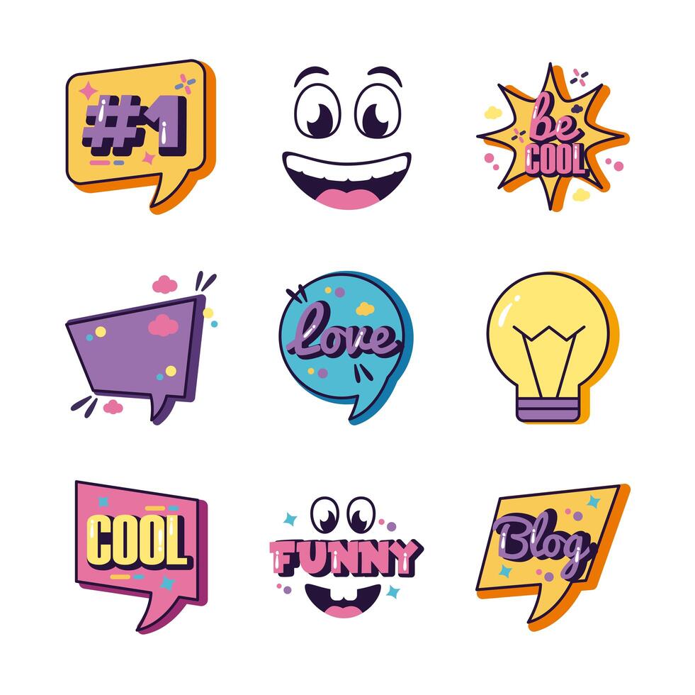 bundle of nine slang set icons vector