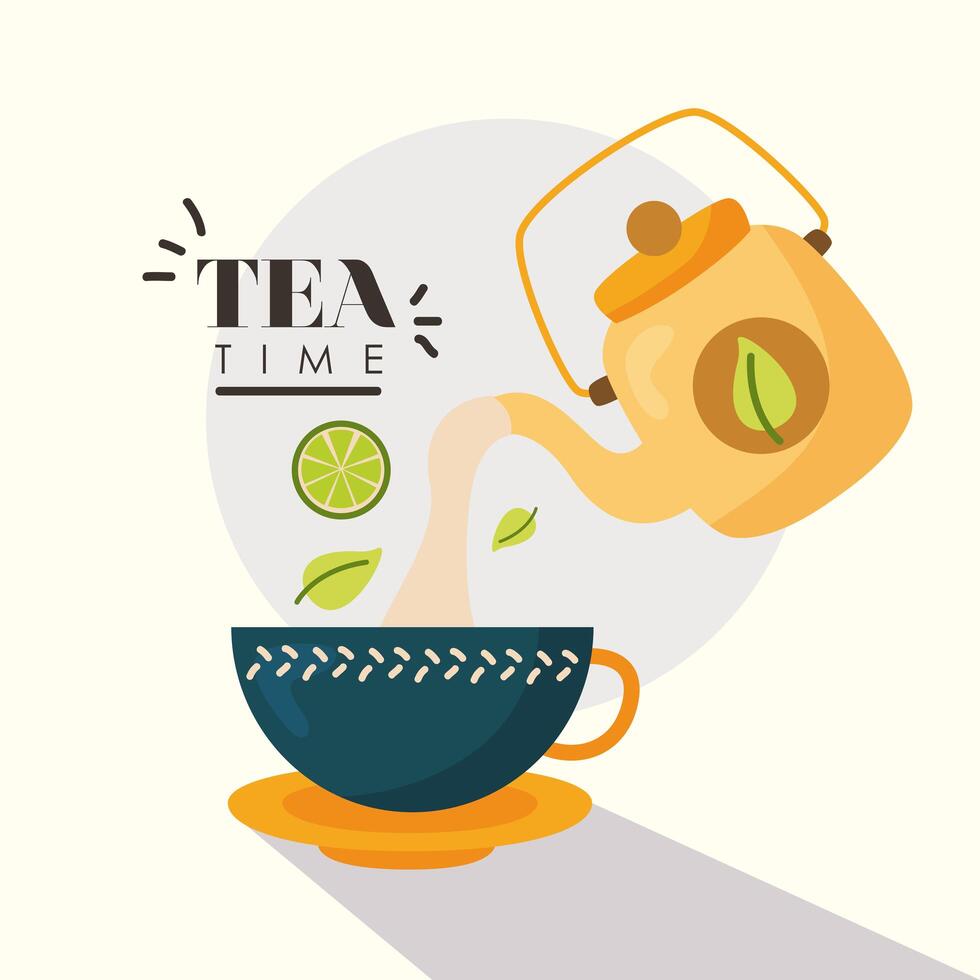 tea kettle and cup vector design