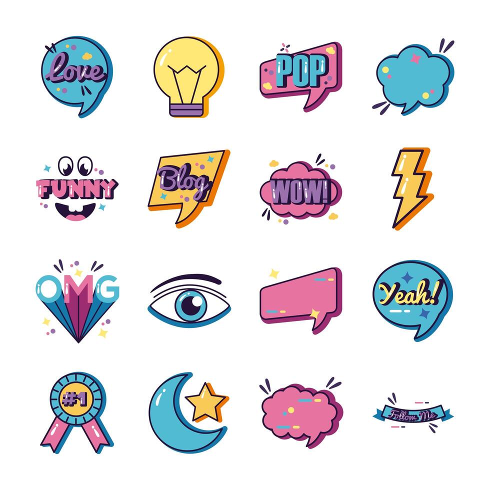 bundle of sixteen slang set icons vector