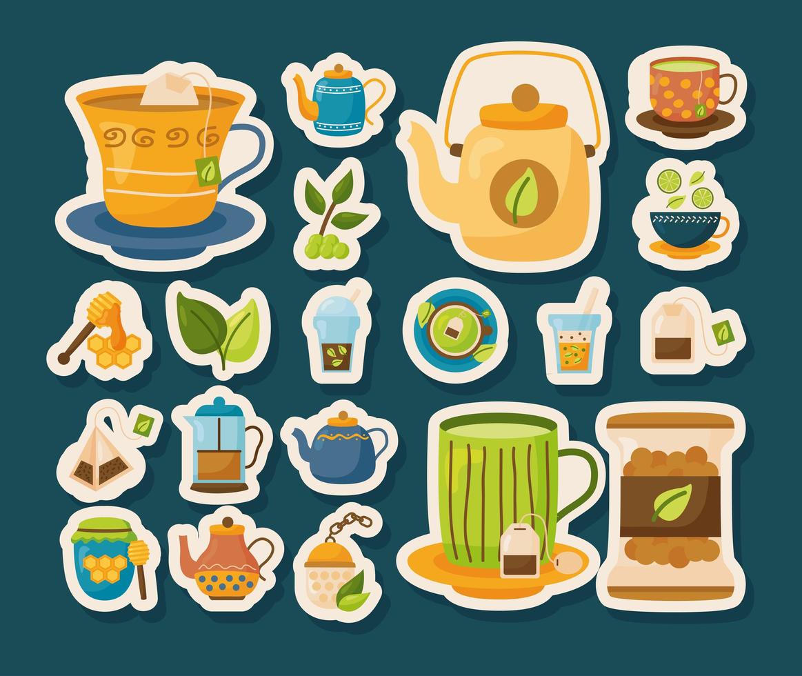 tea stickers icon set vector design