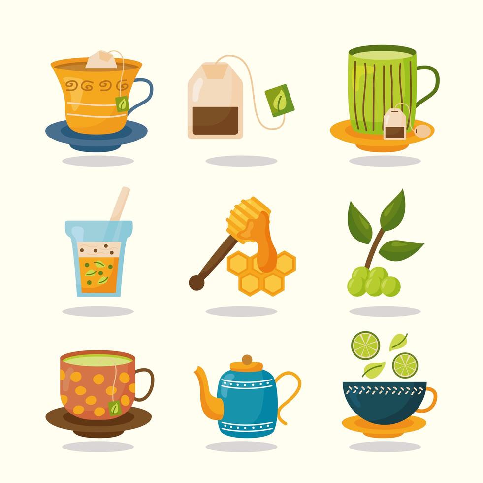 diseño de vector de conjunto de iconos de té