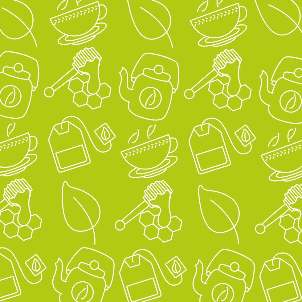 tea icons on green background vector design