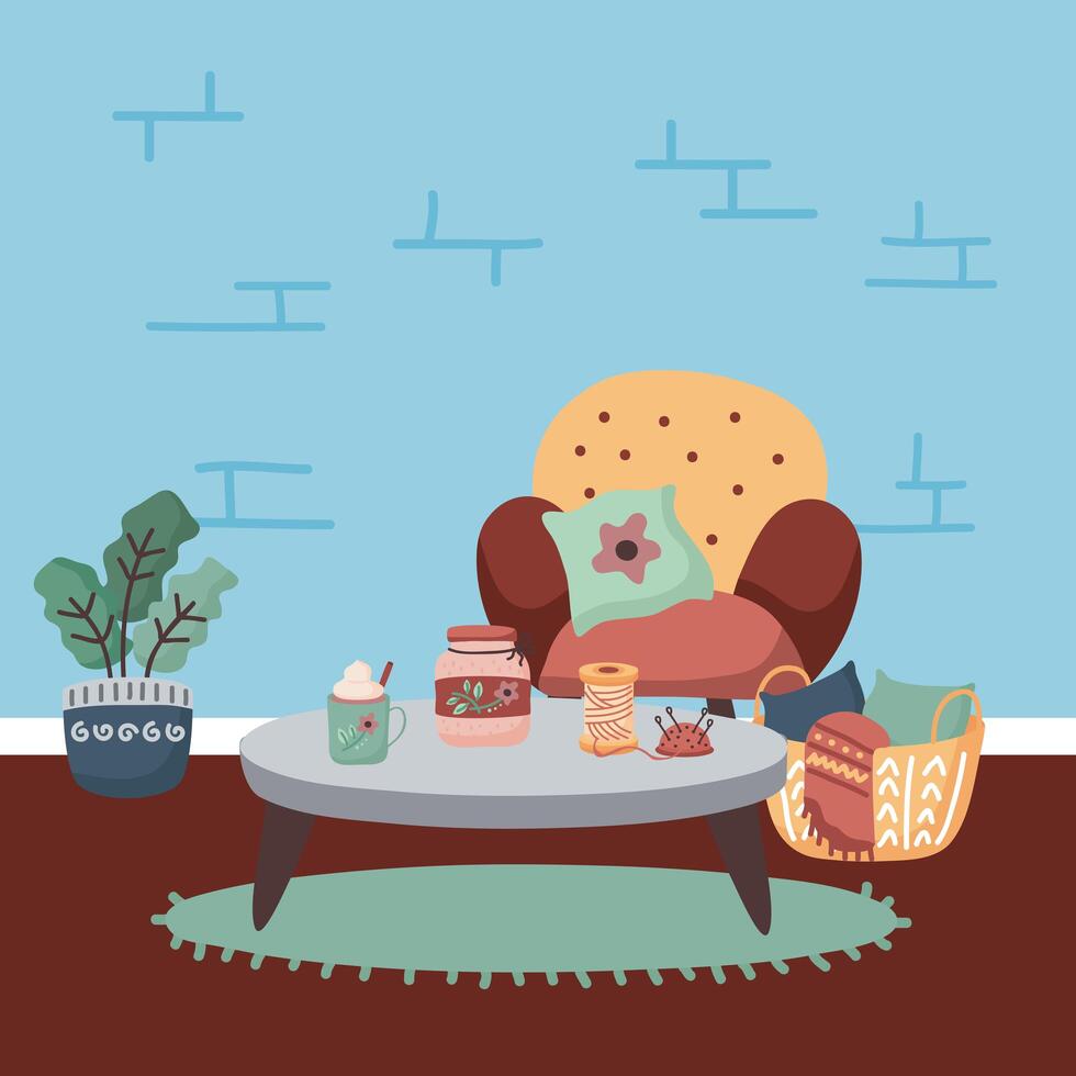 home chair plant table and basket vector design