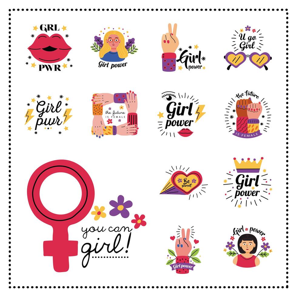 Girl power symbol collection vector design