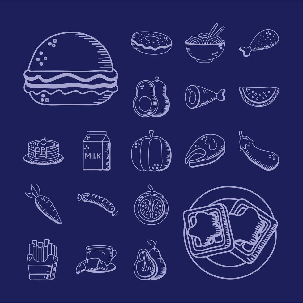 Food hand draw and line style symbol collection vector design