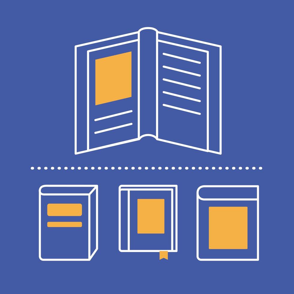 books line style icon collection vector design