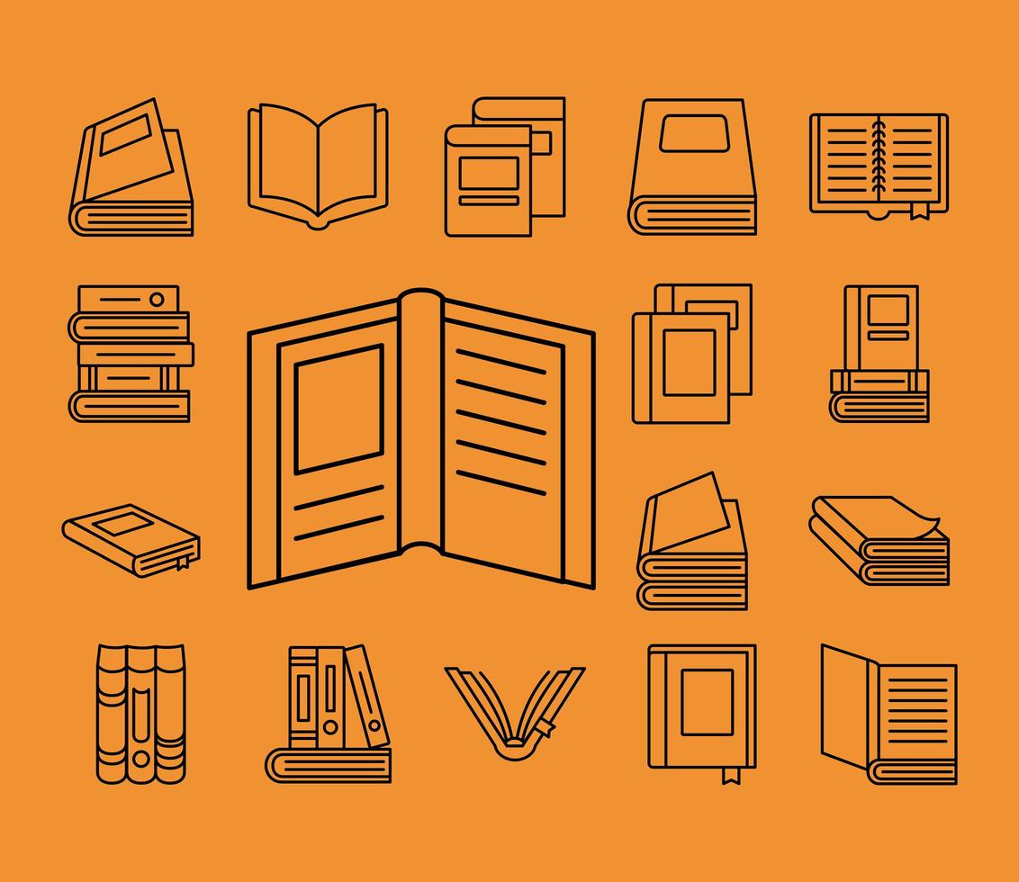 books line style icon group vector design