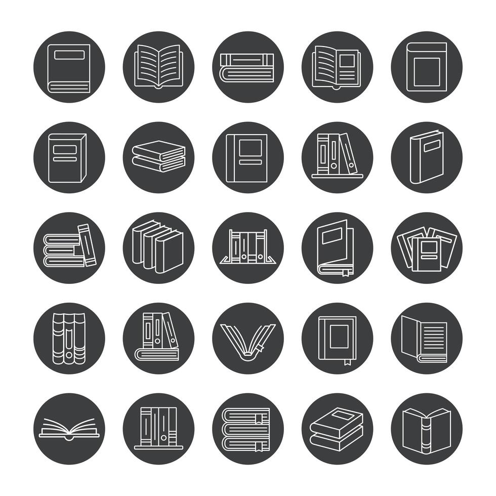 books in circles line style icon set vector design
