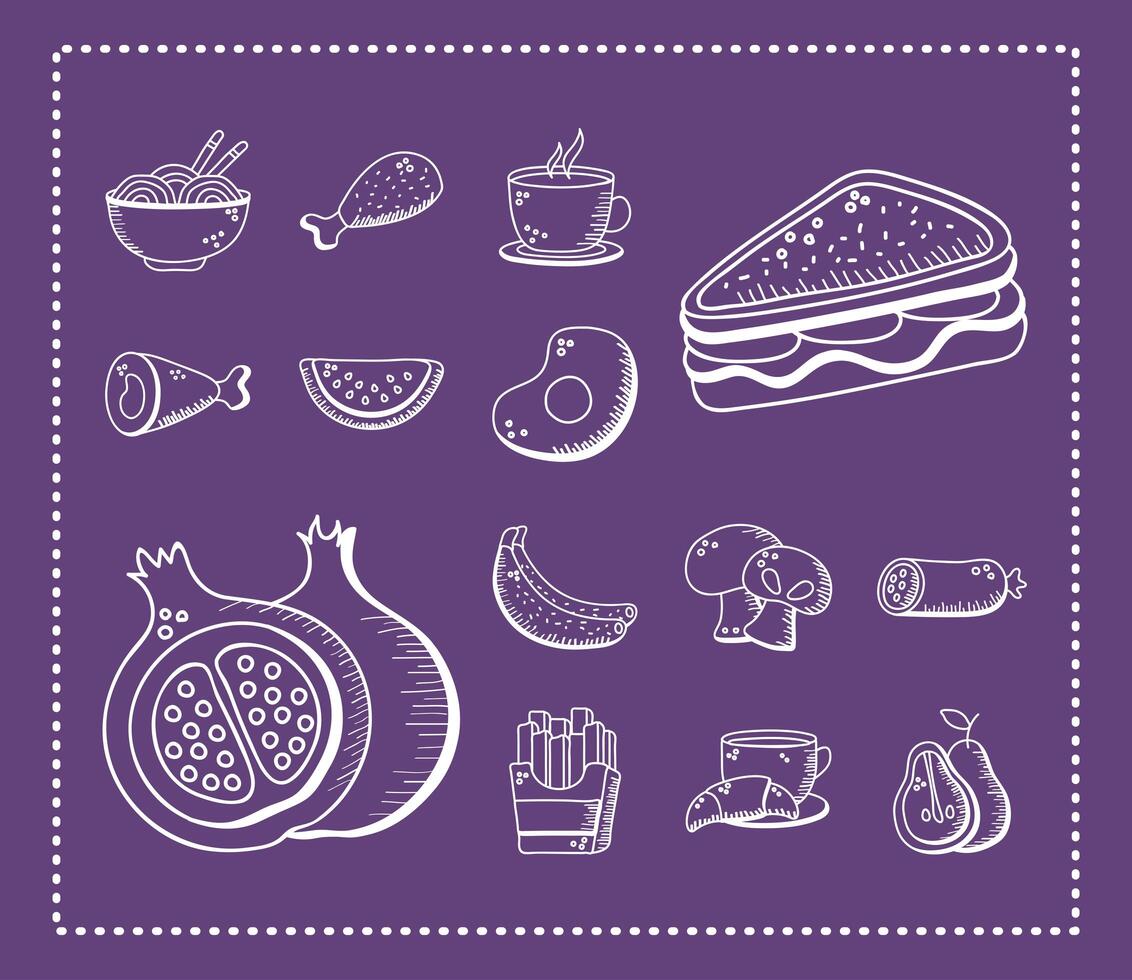Food hand draw and line style symbol set vector design