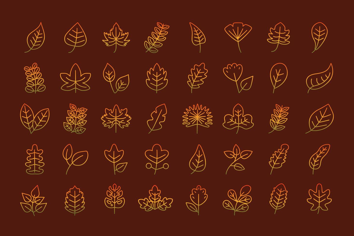 leaves line style icon collection vector design