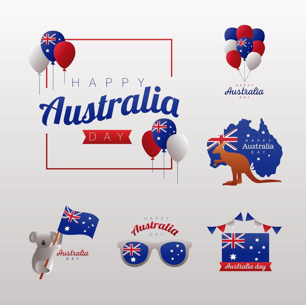 happy australia day icons set vector