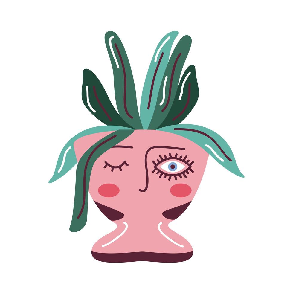 house plant in pot with fun face scandinavian style vector