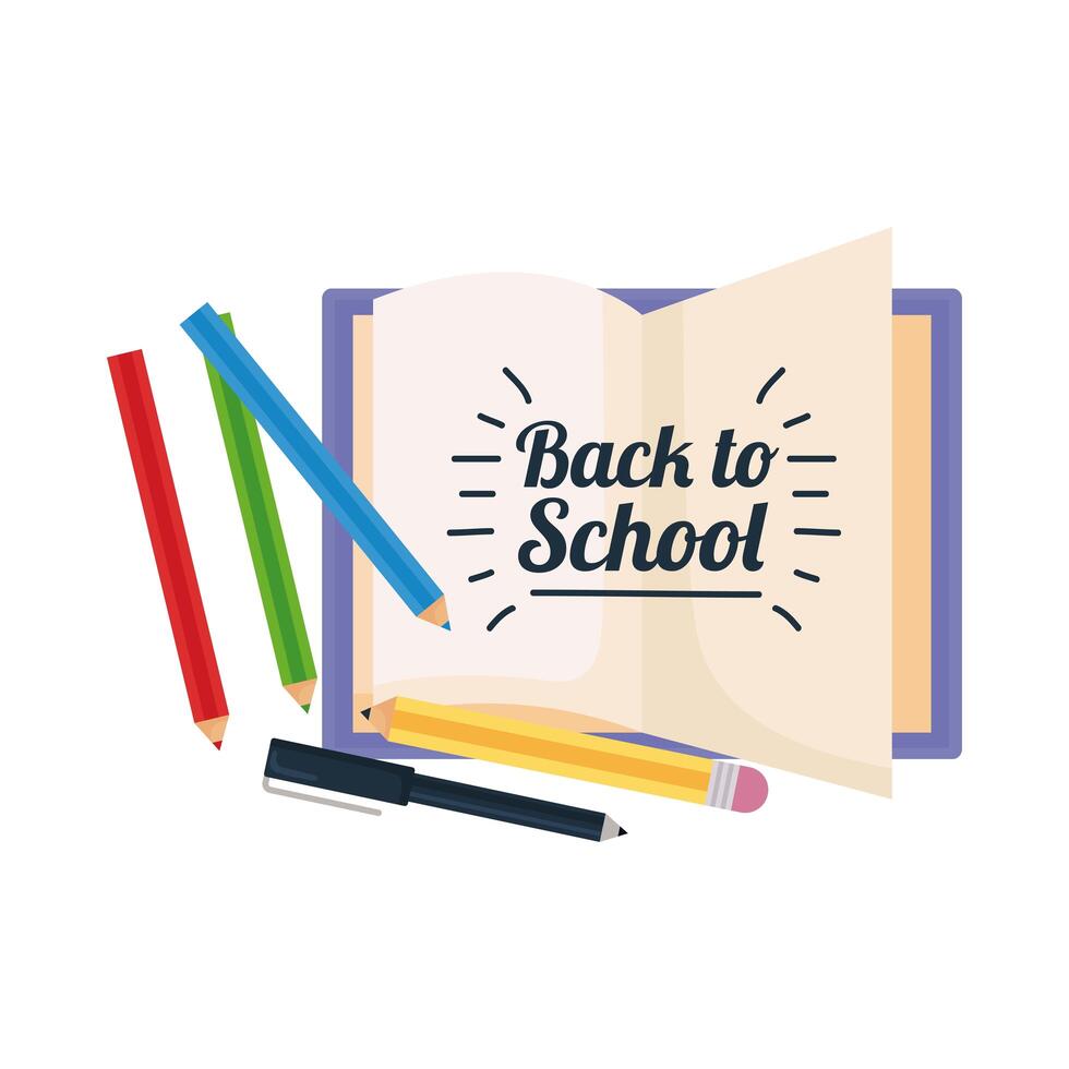 back to school lettering with pencils and notebook vector