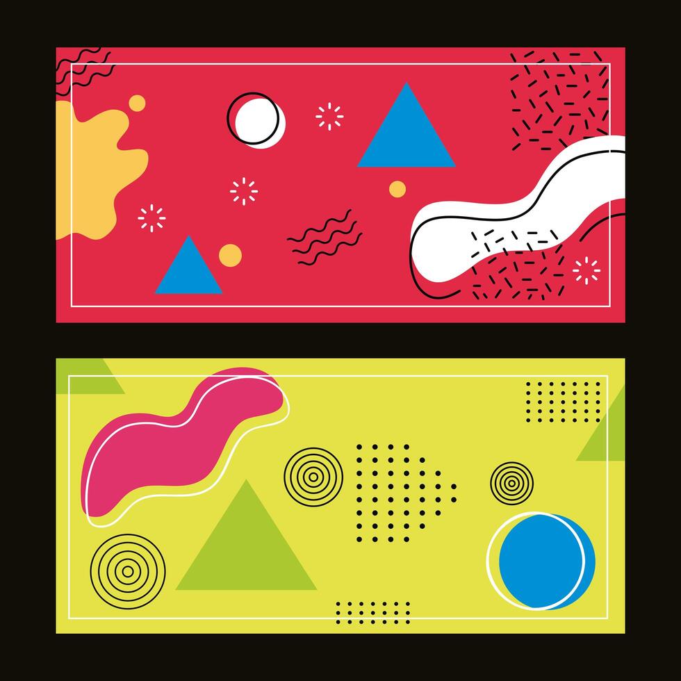 two backgrounds memphis style and geometric shapes vector