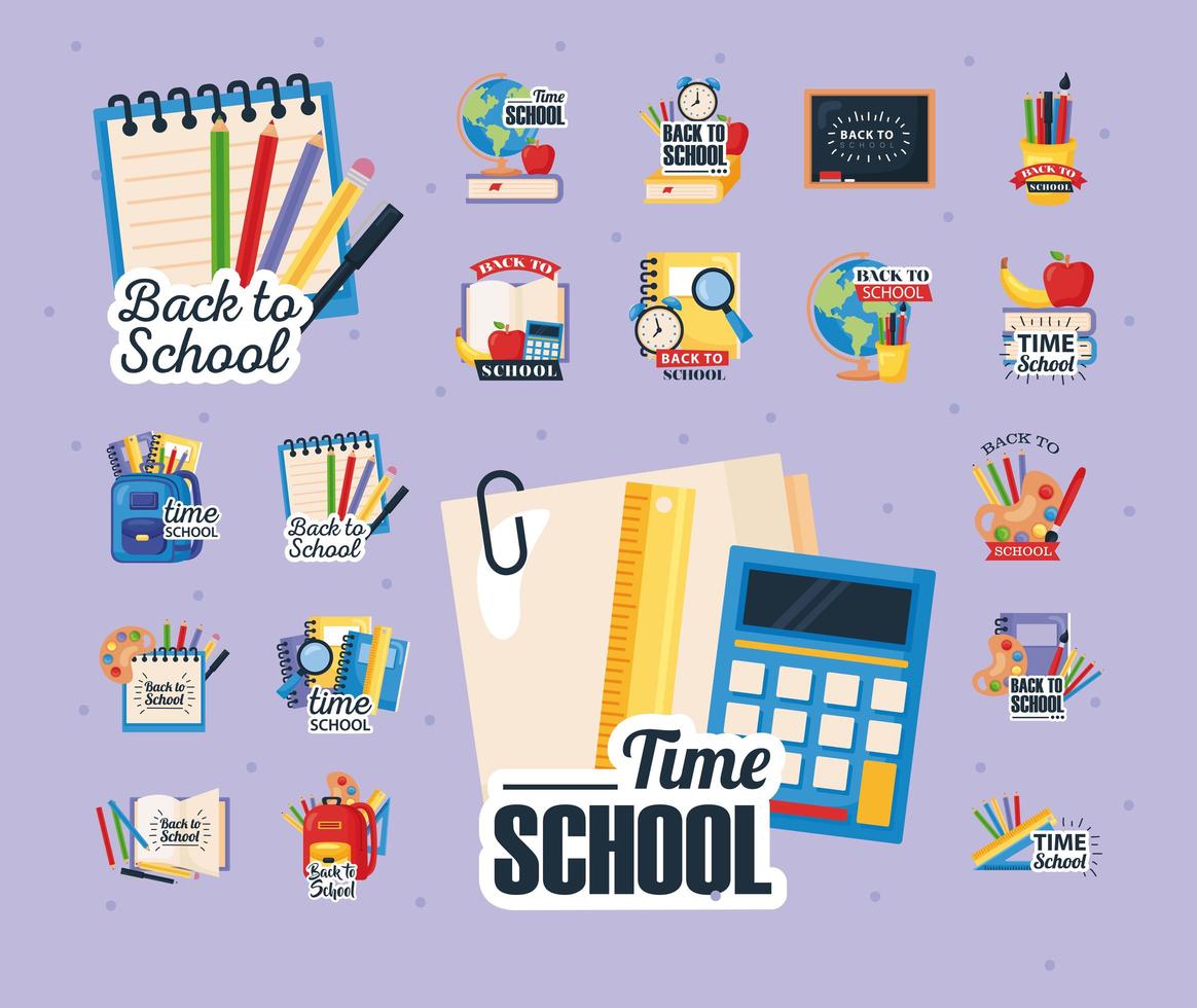 iconos de regreso a la escuela con decoración. vector