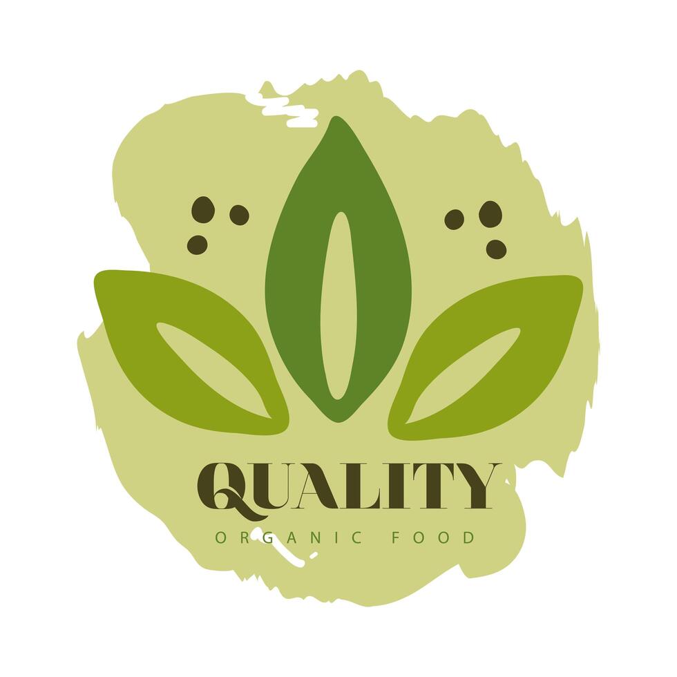 quality organic food label with leaves on white background vector