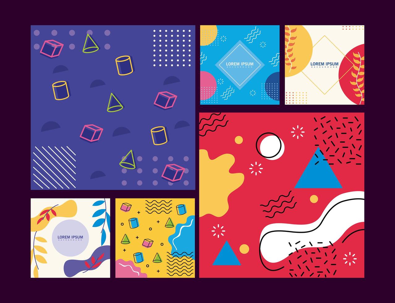 set backgrounds memphis style and geometric shapes vector