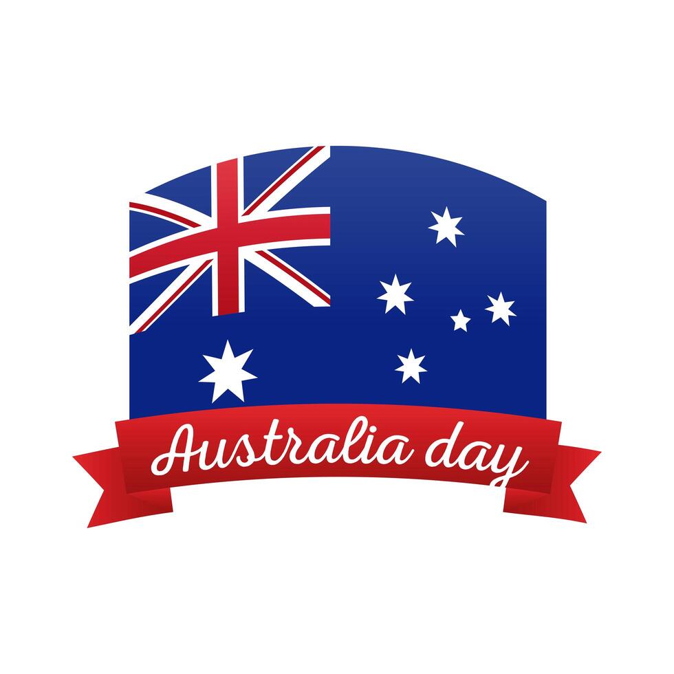 happy australia day lettering with flag and ribbon decoration vector