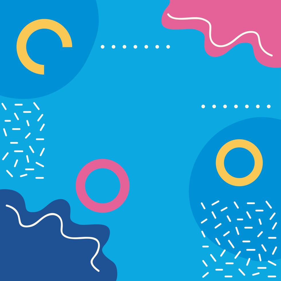 memphis background blue color and geometric shapes vector