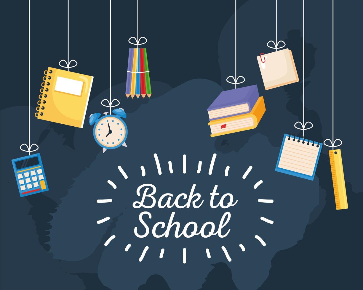 back to school poster with school supplies hanging vector