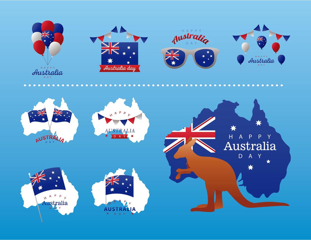 conjunto de iconos de feliz celebración del día de australia vector