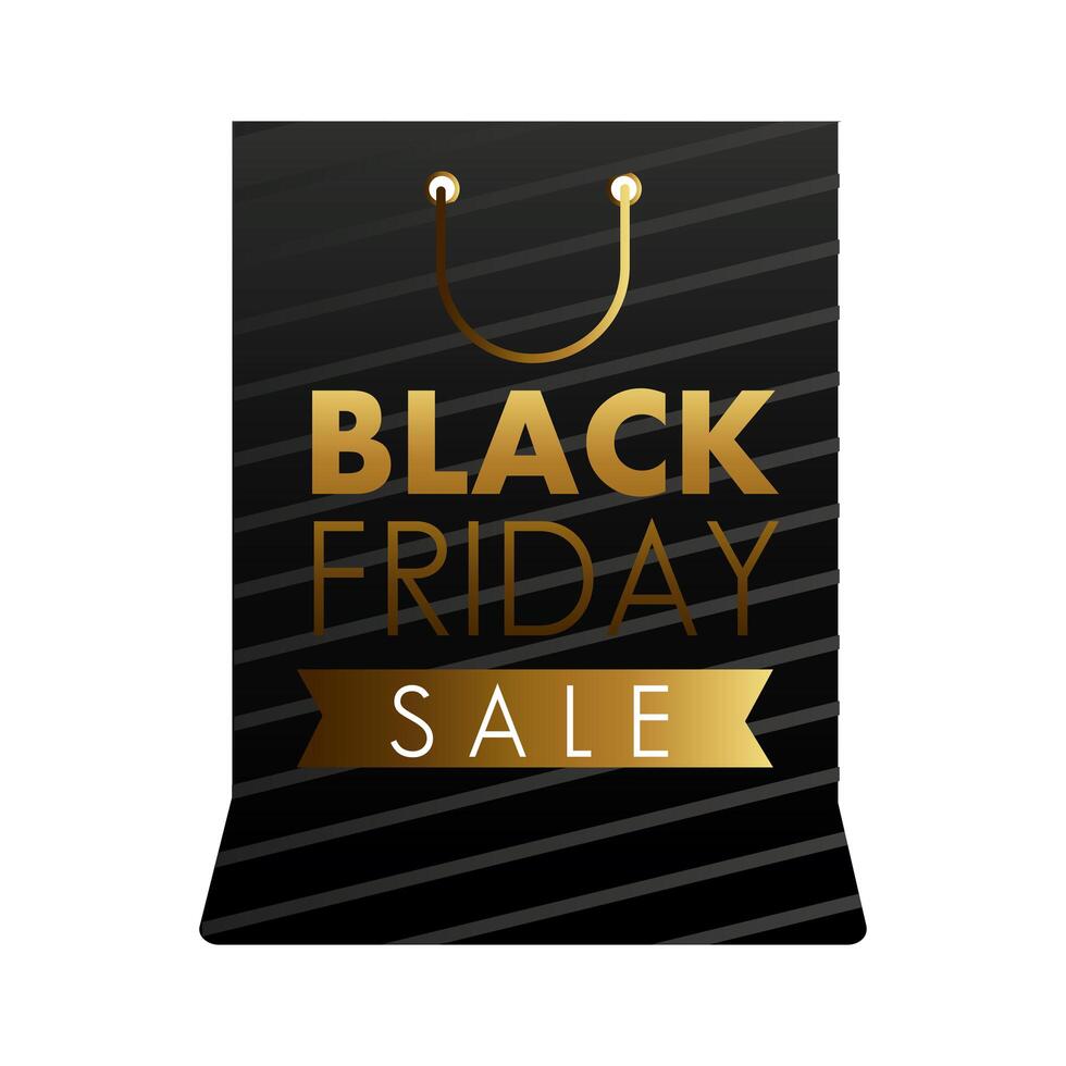 black friday sale golden lettering in shopping bag vector