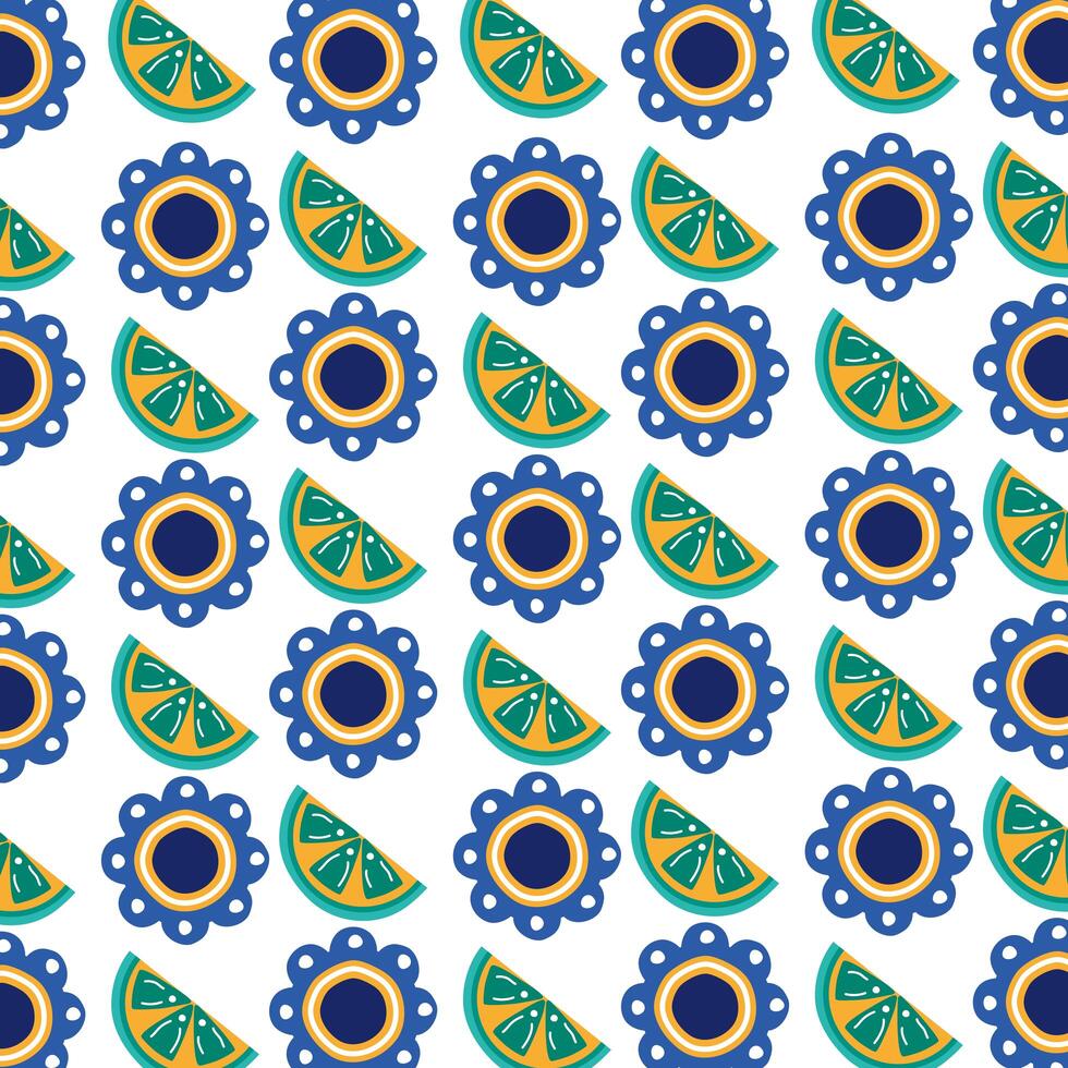 beautiful flowers garden and lemons pattern background vector