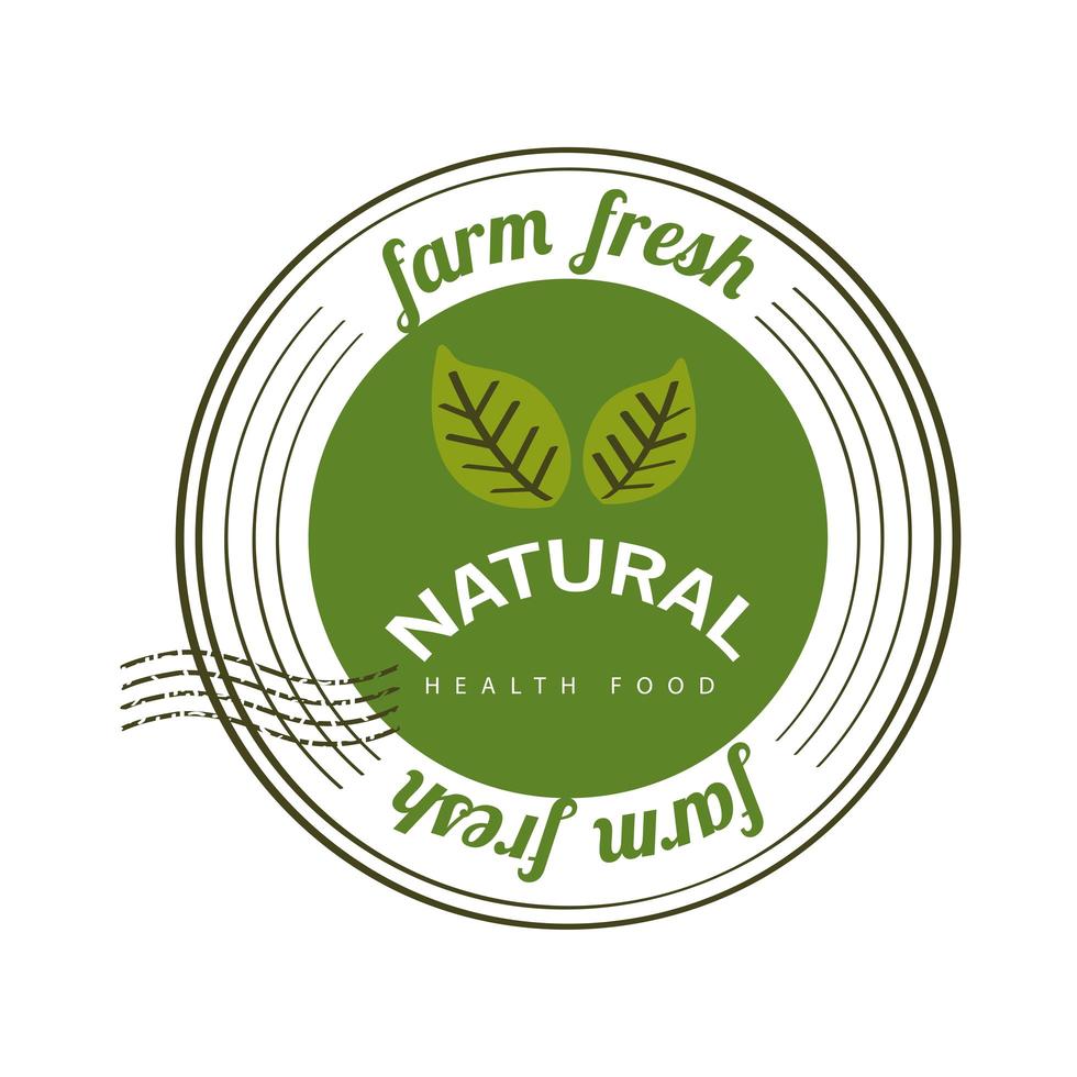 farm fresh natural health food label with leaves in frame circular vector