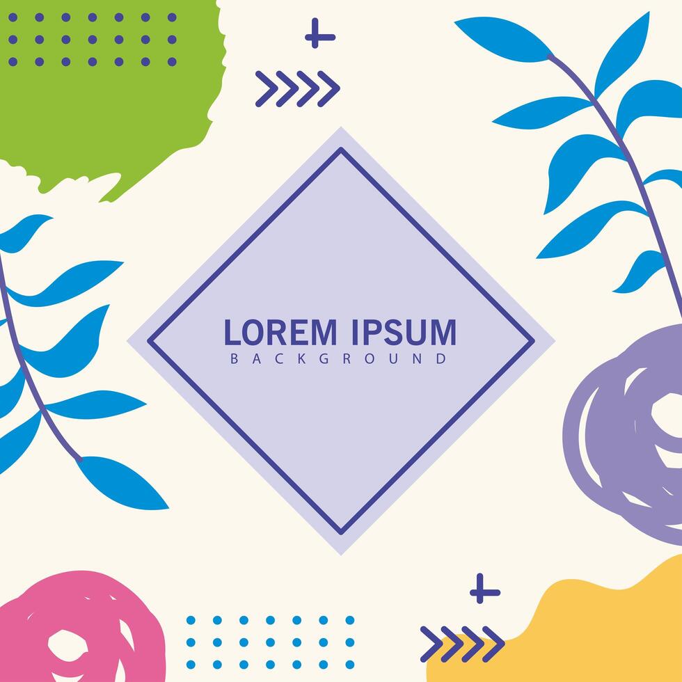 memphis background white with leaves and shapes geometry vector