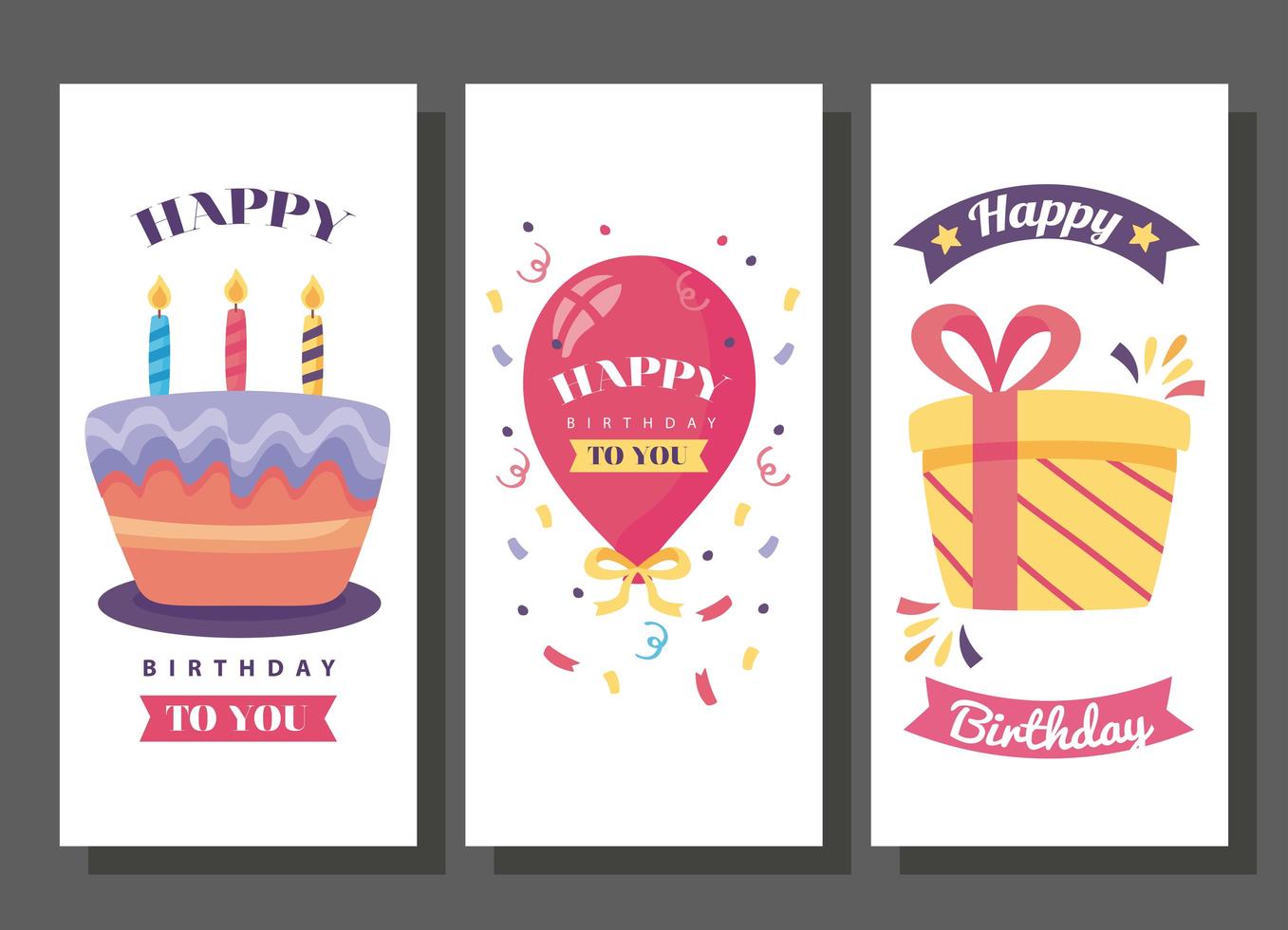 pancartas de feliz cumpleaños con linda decoración vector