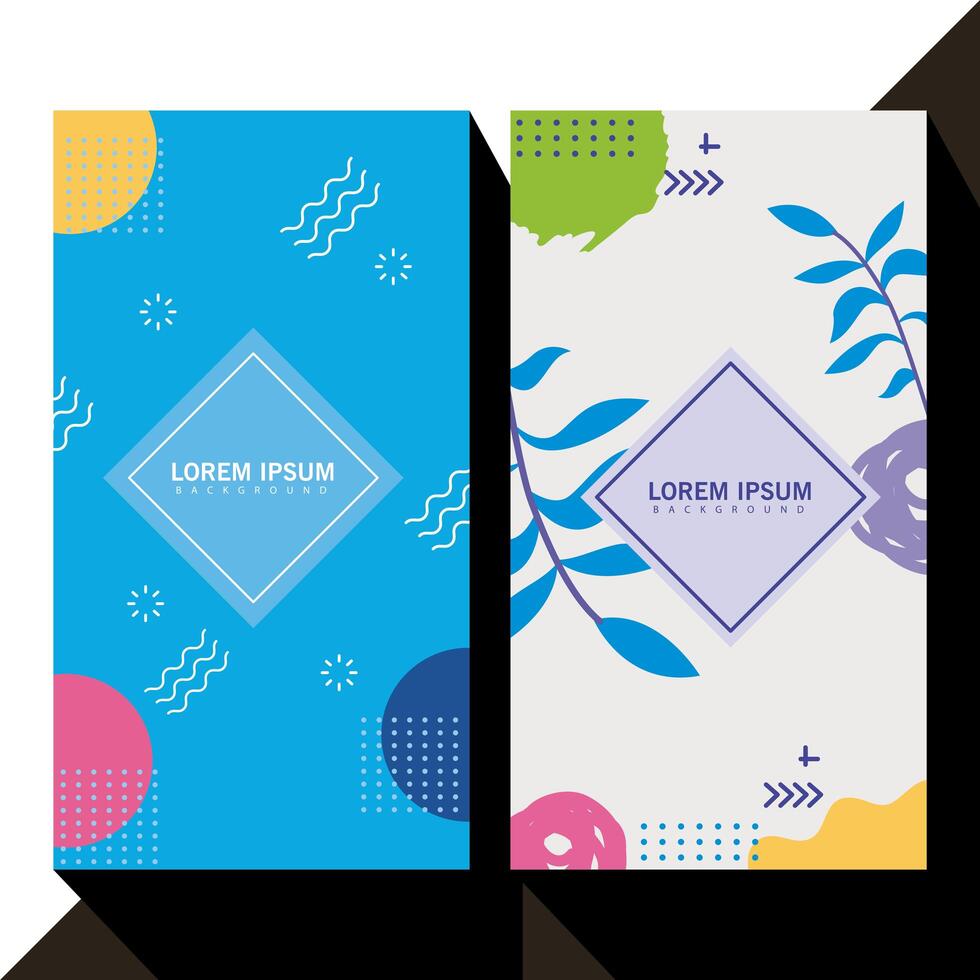two backgrounds memphis style with geometric shapes vector
