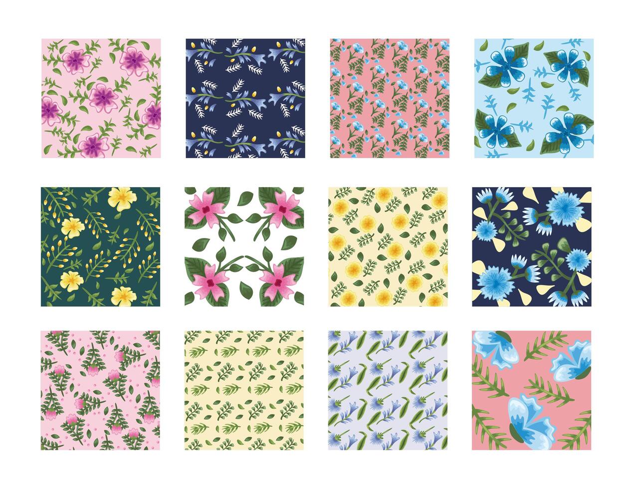 bundle of twelve Flowers patterns backgrounds vector