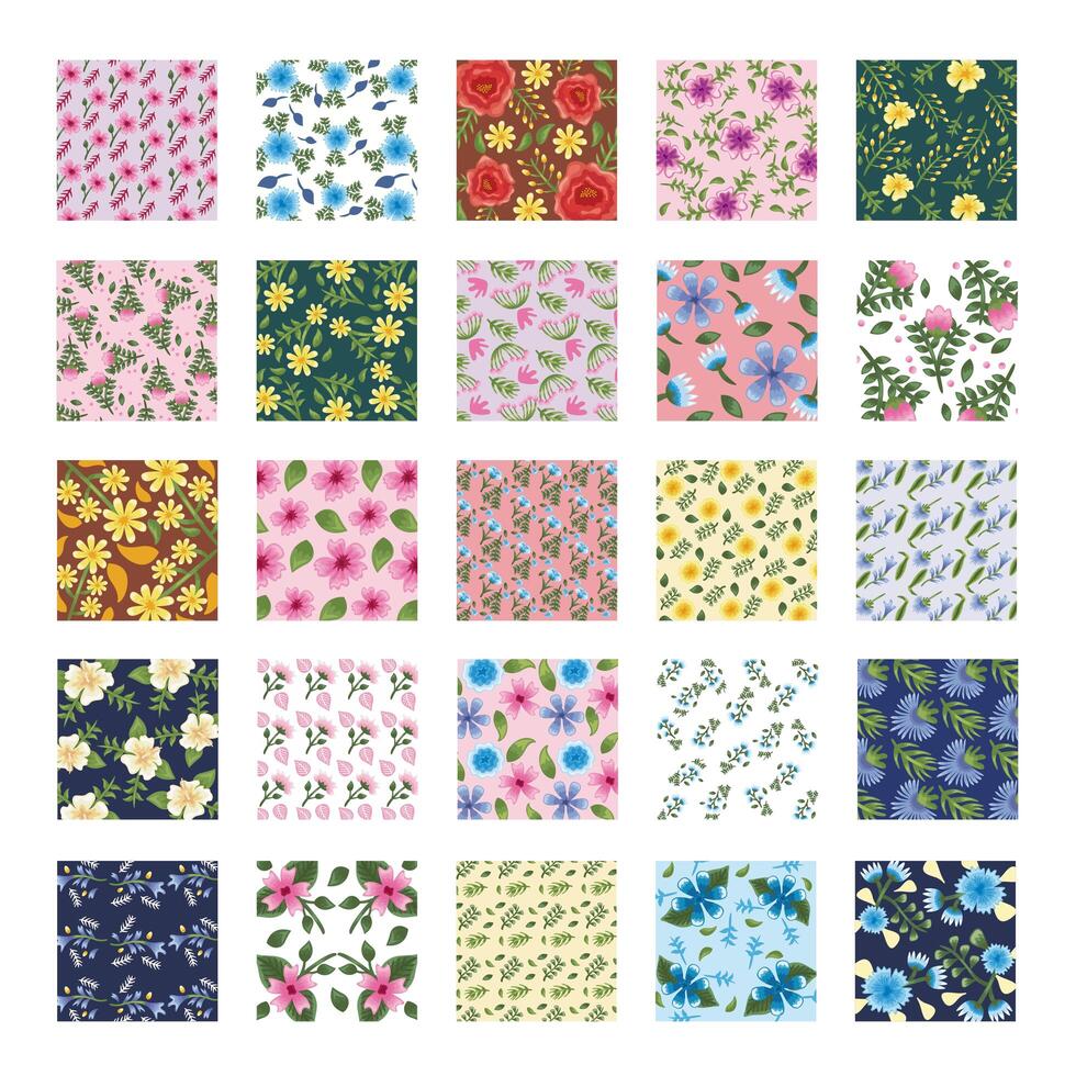 bundle of twenty five Flowers patterns backgrounds vector