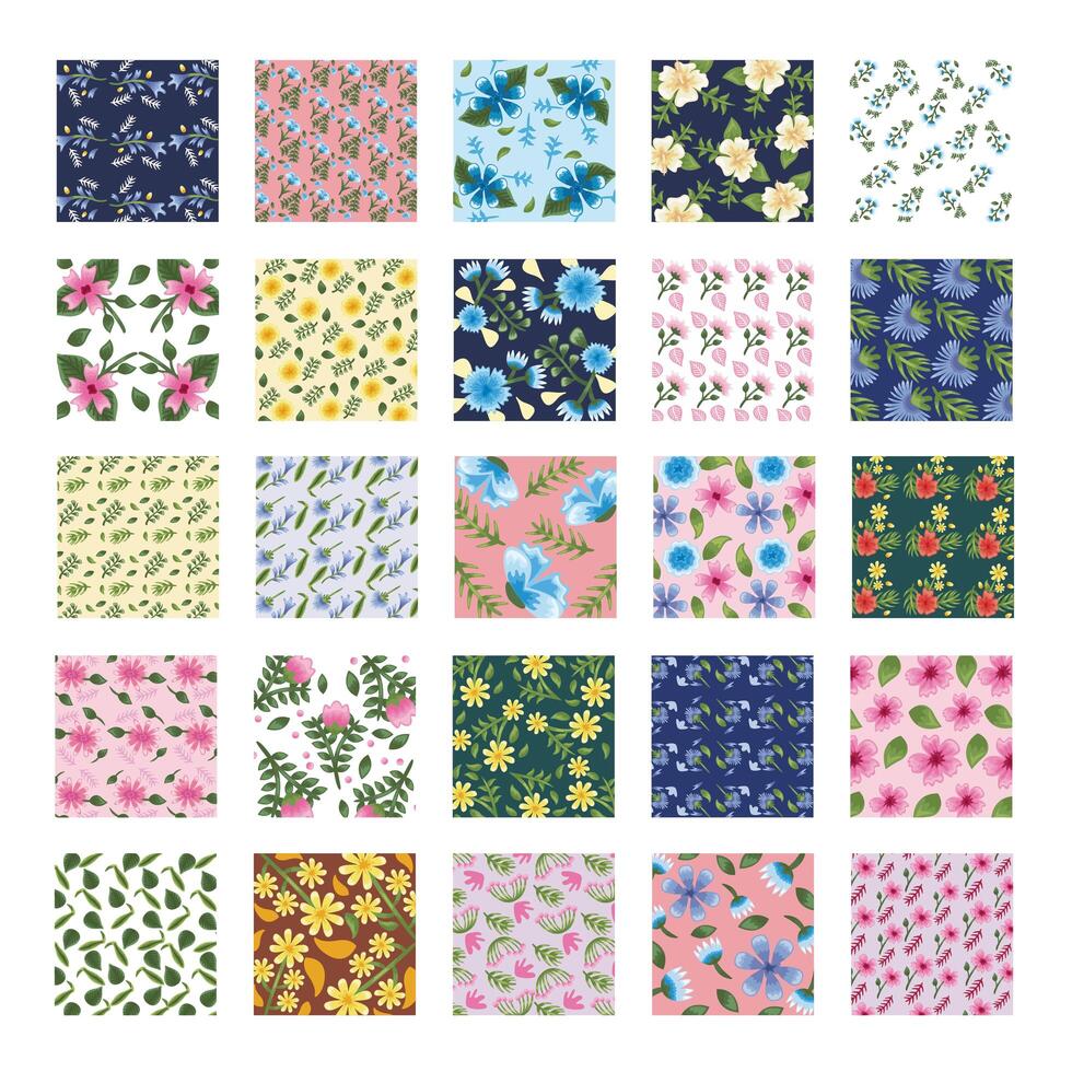 bundle of twenty five Flowers patterns backgrounds vector