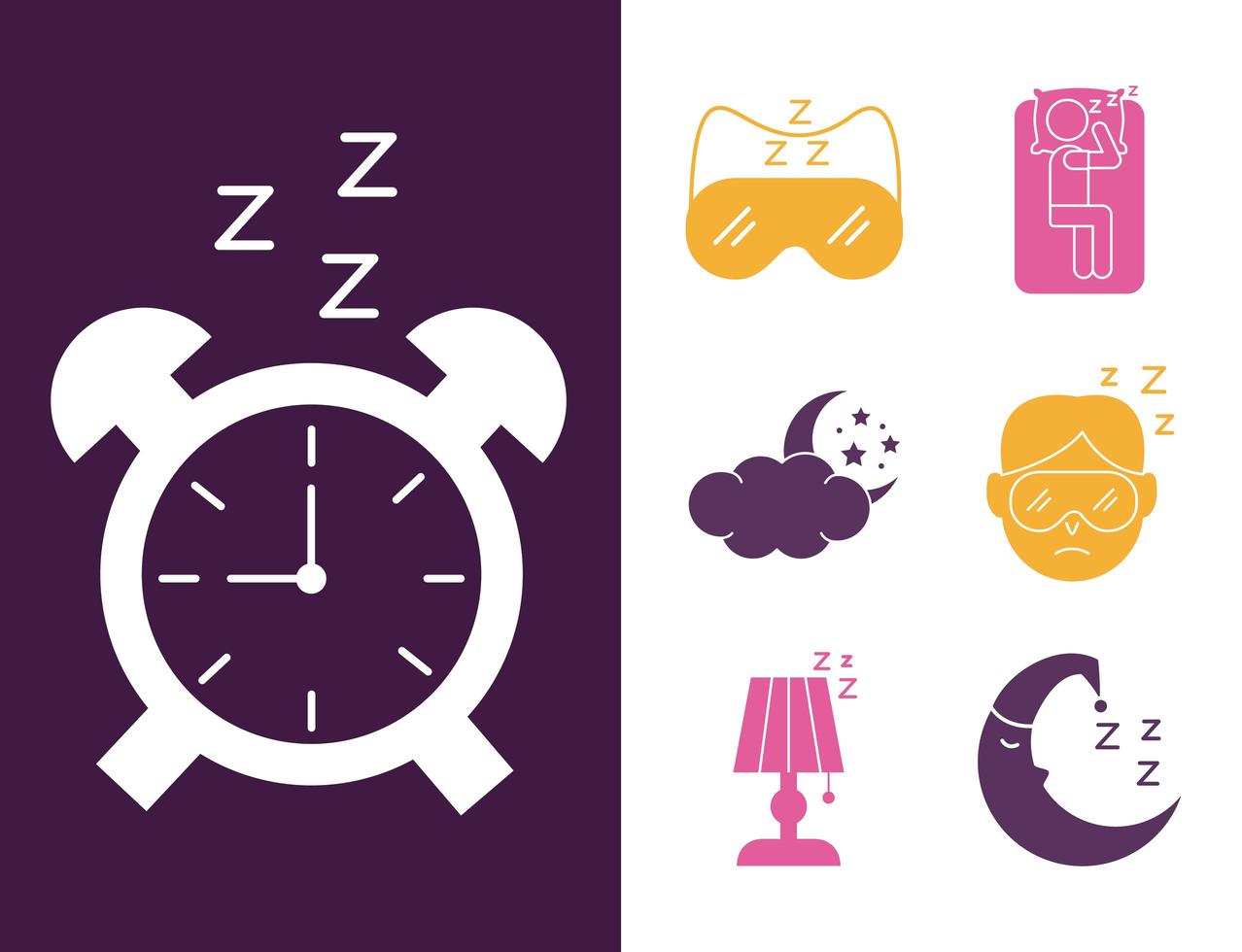 alarm clock with bundle of Insomnia silhouette style icons vector