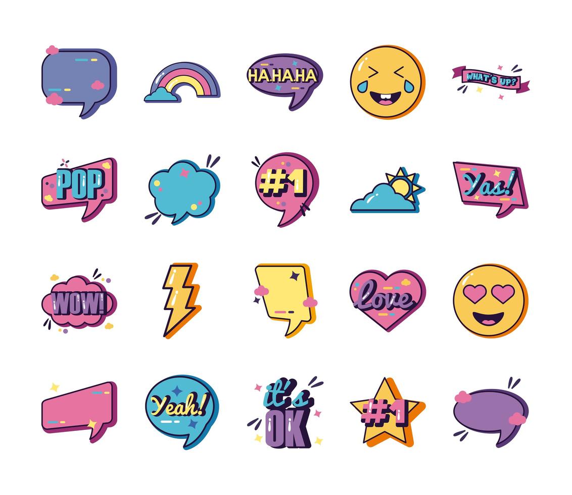 bundle of twenty slang set icons vector