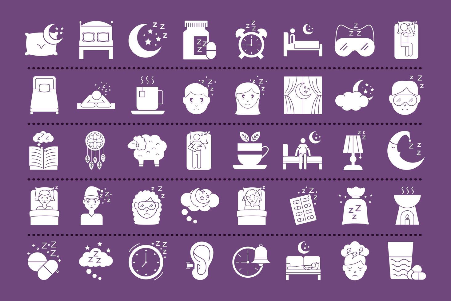 bundle of Insomnia silhouette style icons vector